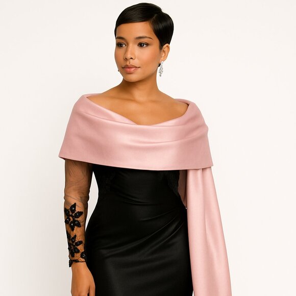 Pink Satin Evening Shawl Wrap – Extra-Long 25.6 × 86.6 in Bridal Pashmina - Picture 3 of 4